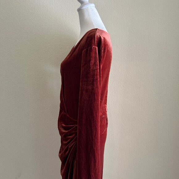Zomva Maxi Dress Faux Wrap Velvet Ruched Plus Size 2X Burnt Orange Long Sleeve - Picture 4 of 8